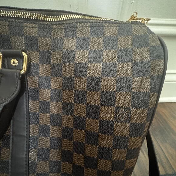 Large Duffel Top Handle With Crossbody Strap Brown Check LV - Picture 4 of 10